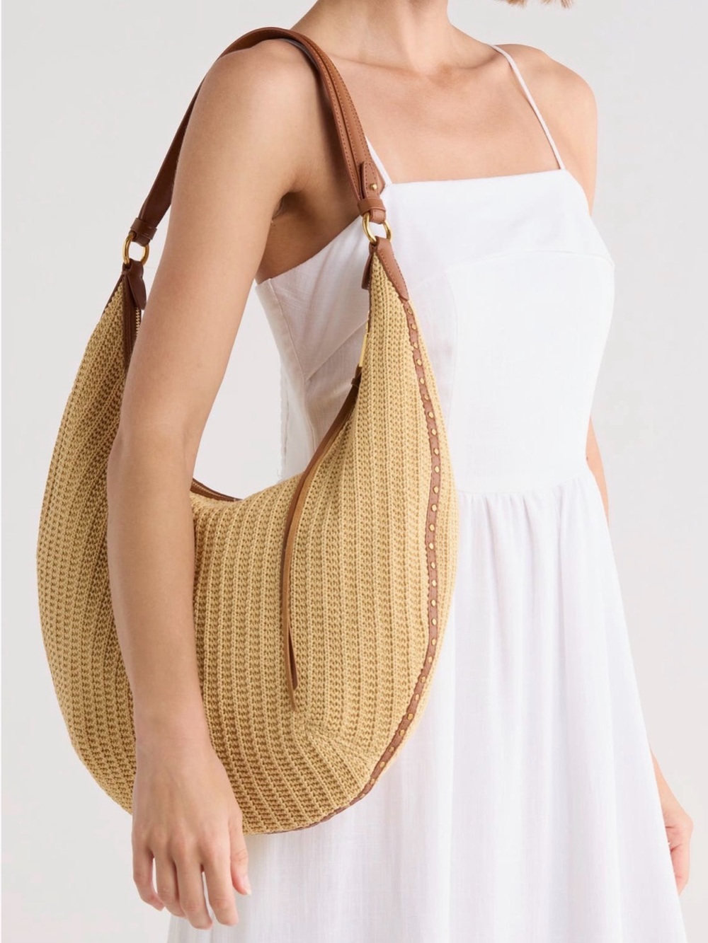 Rebecca Minkoff Darren Crescent Hobo Bag Purse Handbag Natural Woven NEW